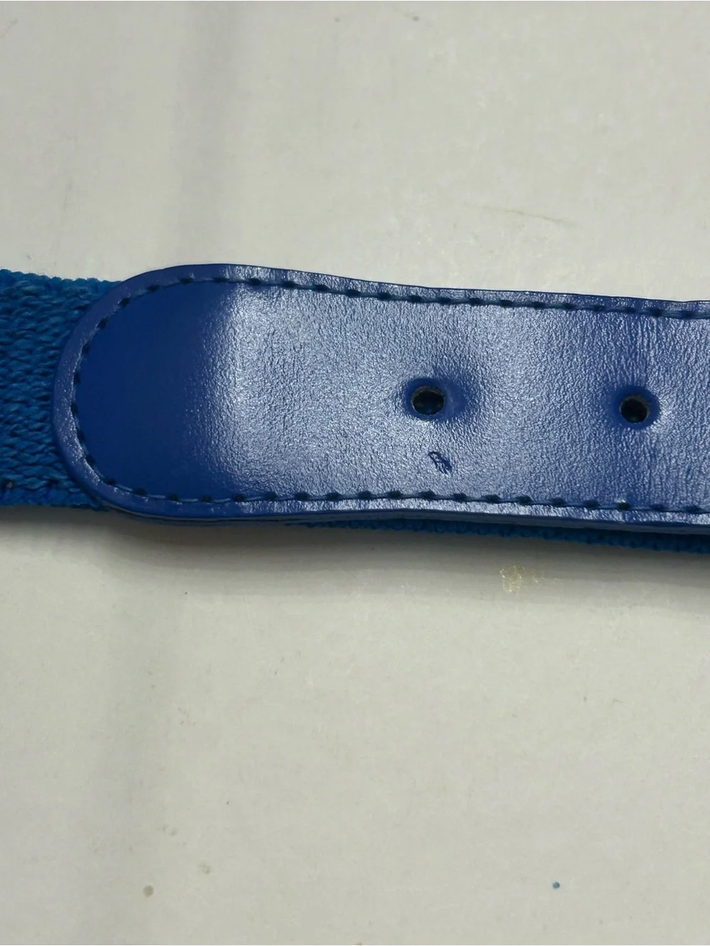 Vintage ANNE KLEIN for Calderon Blue Stretch Leather Belt Gold Lion Buckle 8491